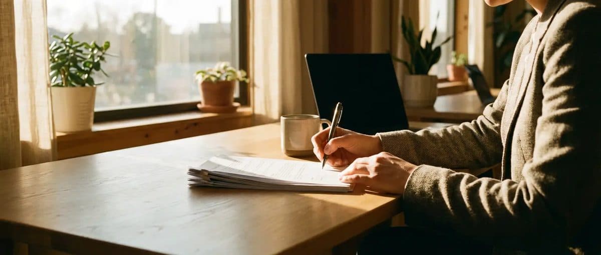 Entrepreneur signing documents at a startup office